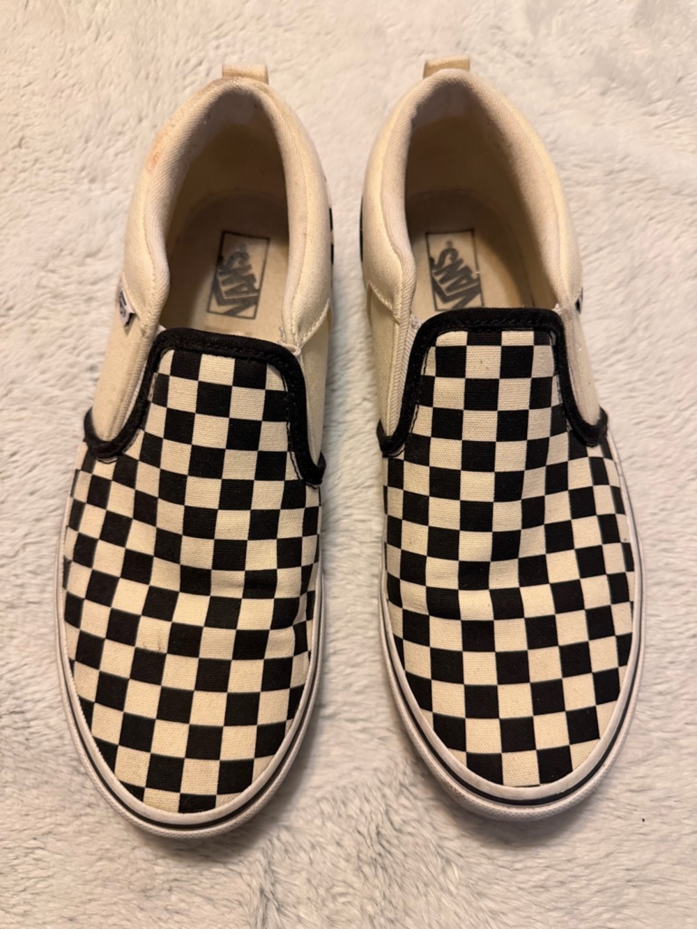 Vans Kids Slip-On Checkerboard Sneakers - Black & White (Women 7)